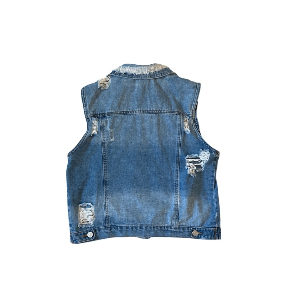 Almost Famous Distressed Jean Jacket Women’s Size X Small - Picture 4 of 11